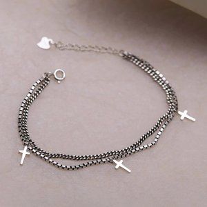 NEW 925 Sterling Silver Cross Chain Bracelet